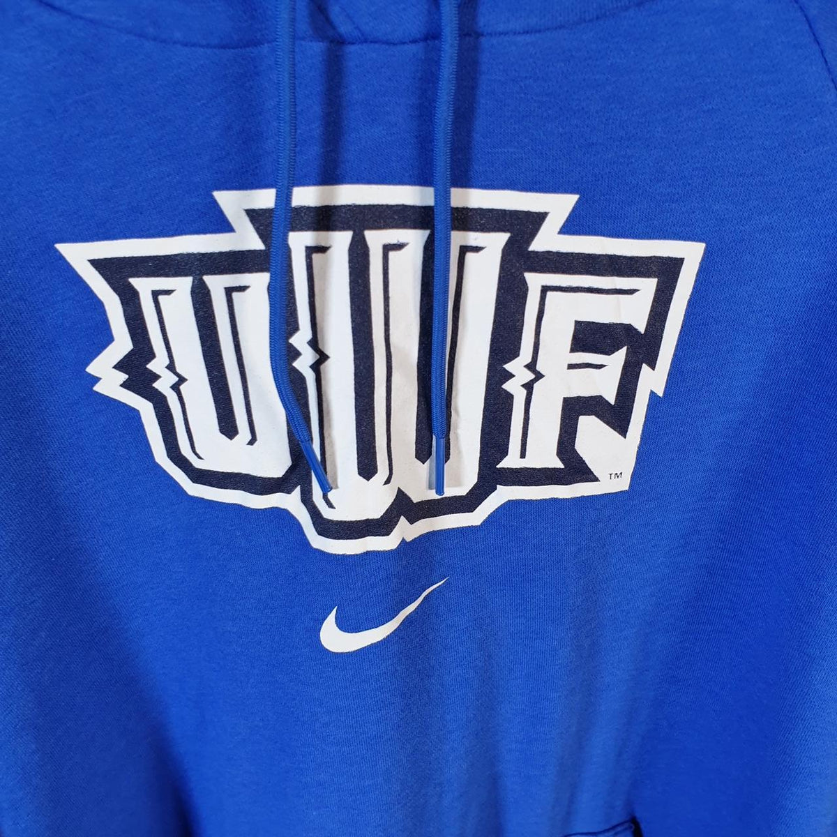 Vintage Nike Centre Swoosh UWF Hoodie Men’s Large Blue Swoosh Y2K