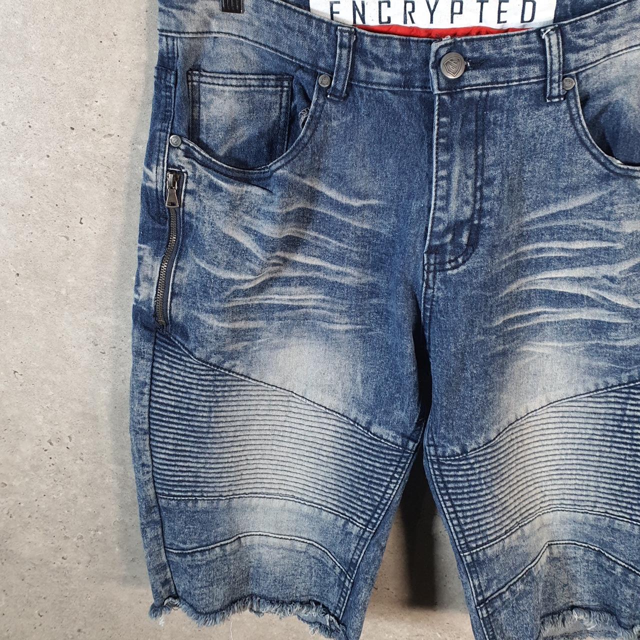 Vintage Encrypted Y2K Hip Hop Jorts Shorts Mens W34 Blue Denim USA A4676