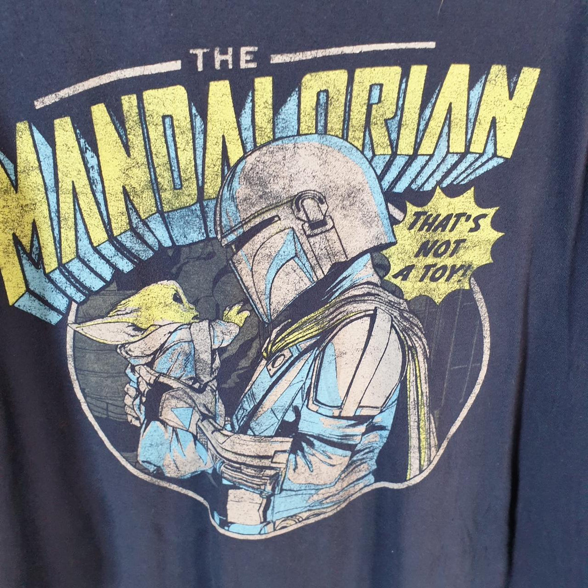 Vintage Star Wars Mandalorian T Shirt Men’s Large Navy Blue Logo Graphic Spellout