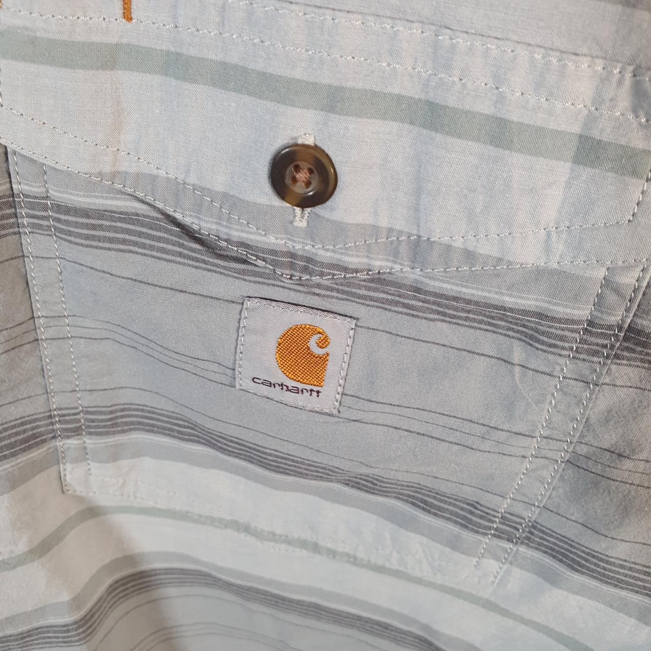 Vintage Carhartt Shirt Button Down Mens XL Grey Striped Short Sleeve Utility Relaxed Fit
