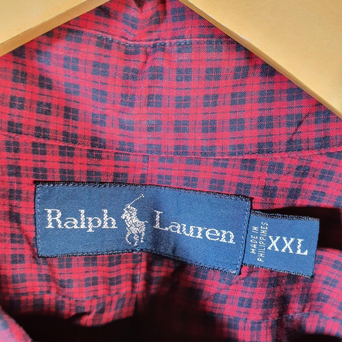 Vintage Ralph Lauren Button Down Shirt Men’s 2XL Burgundy Checkered Cotton