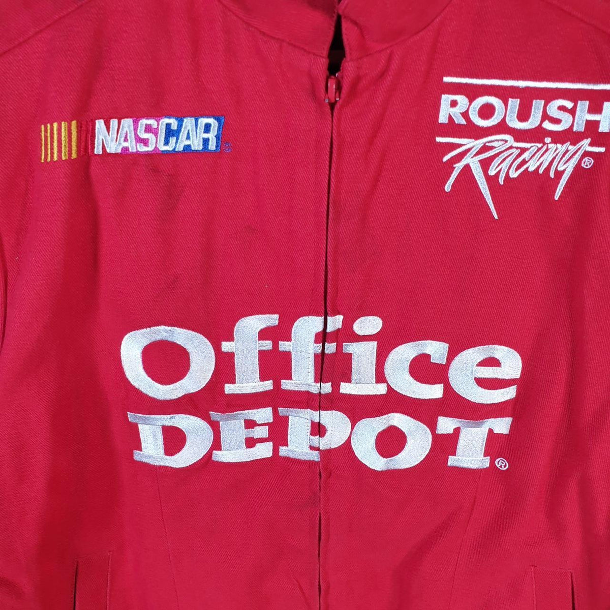 Vintage Nascar Chase Authentics Office Depot Edward’s 99 Bomber Jacket Womens Large Red Big Fish Vintage