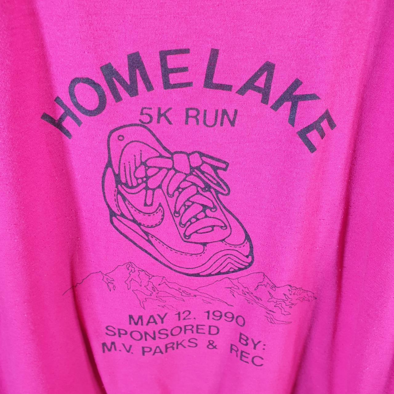 Vintage Jerzees Home Lake 5K Run 1990 USA Single Stitch T Shirt Men’s XL Pink