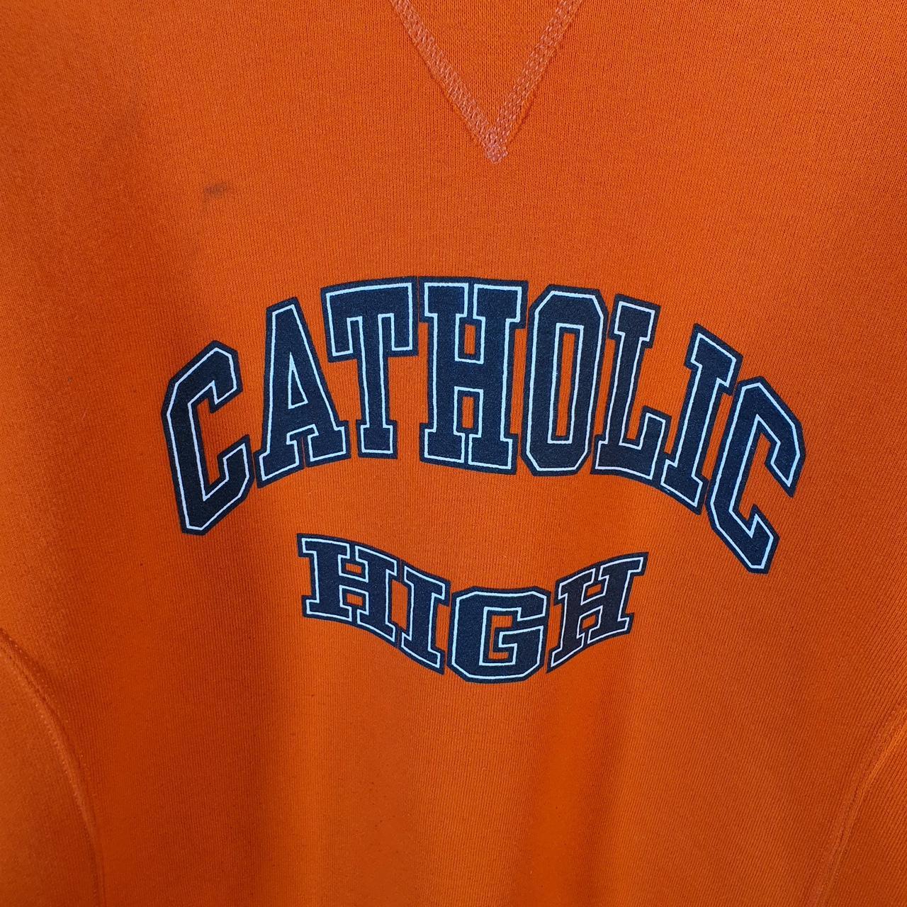 Vintage Russell Athletic Catholic High USA Sweatshirt Men’s Medium Orange Pullover