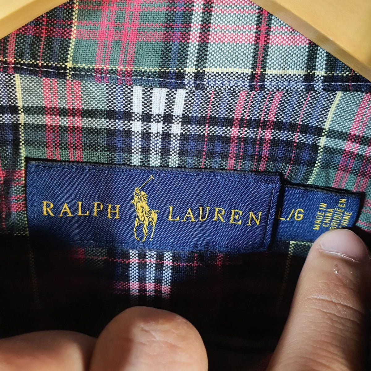 Vintage Ralph Lauren Button Down Shirt Men’s Large Checkered Red Classic Fit Pony