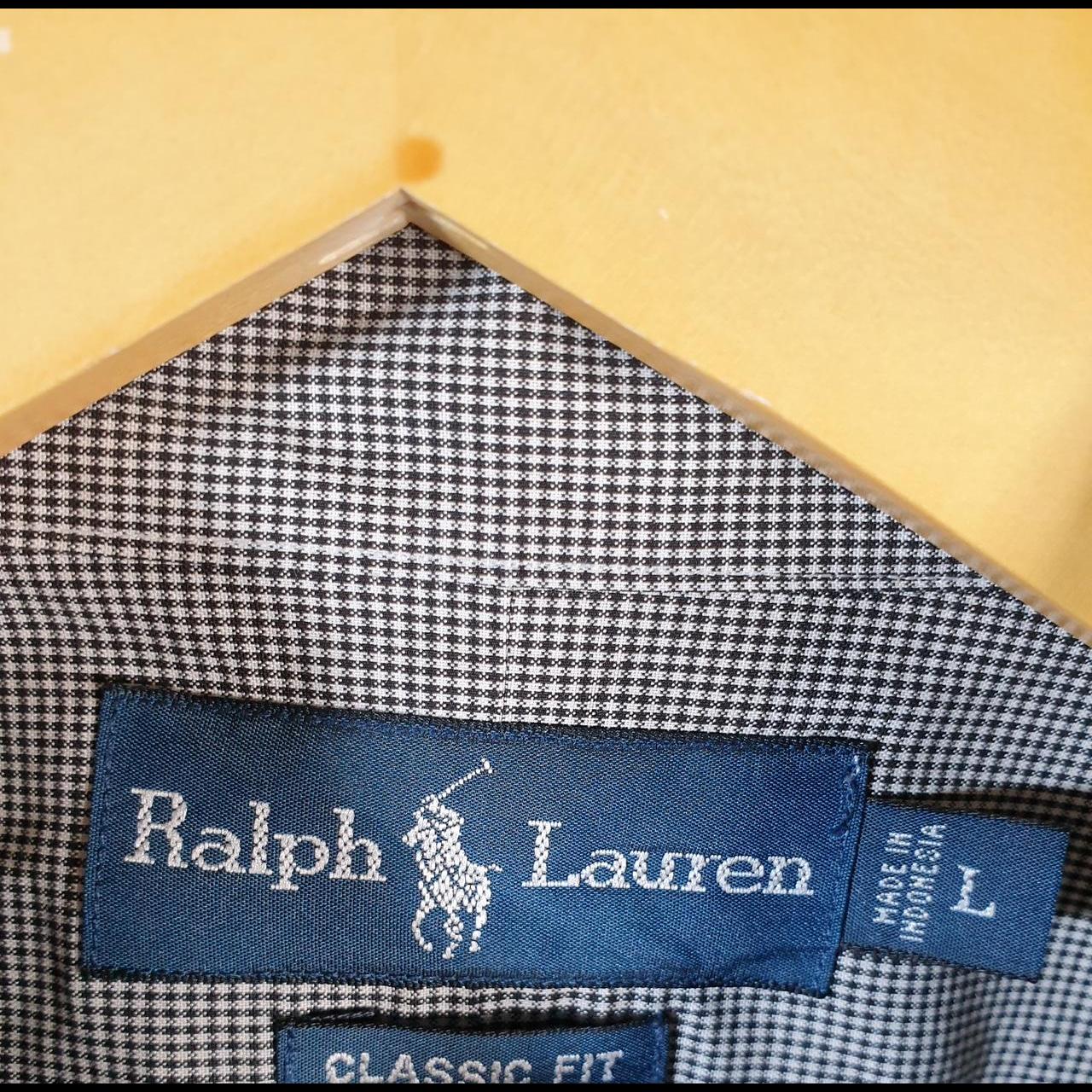 Vintage Ralph Lauren Button Down Shirt Men’s Large Grey Checkered Classic Fit Cotton