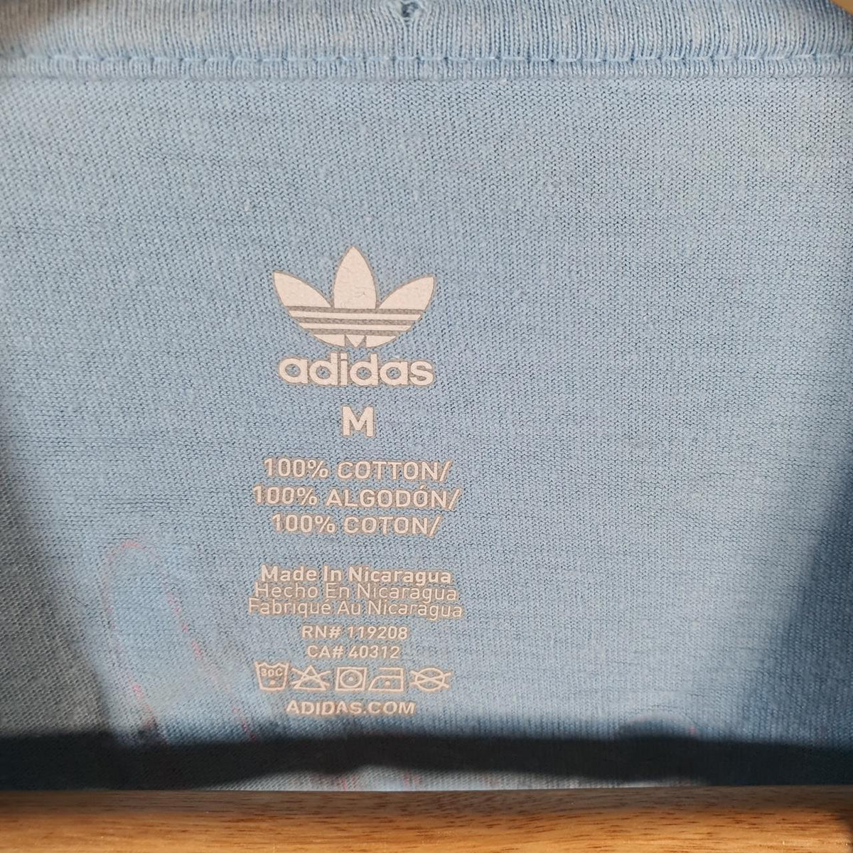 Vintage Adidas Originals Trefoil Spellout T Shirt Shirt Men’s Medium Blue Logo Athletic C9745