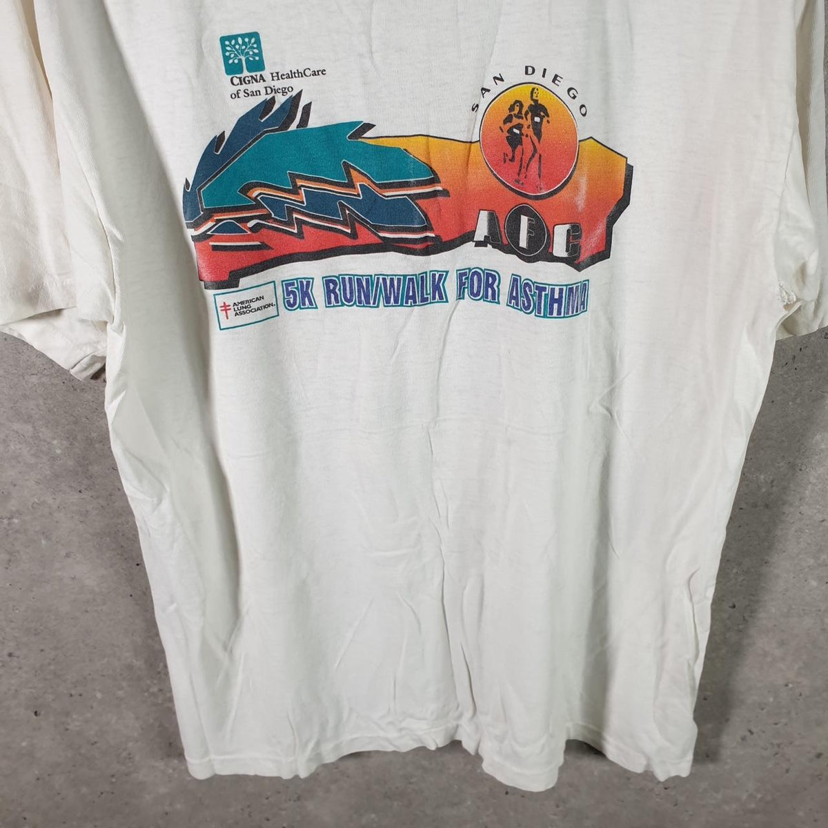 Vintage Oneita PowerPro San Diego 1996 5k T Single Stitch T Shirt Men’s Large White Big Fish Vintage