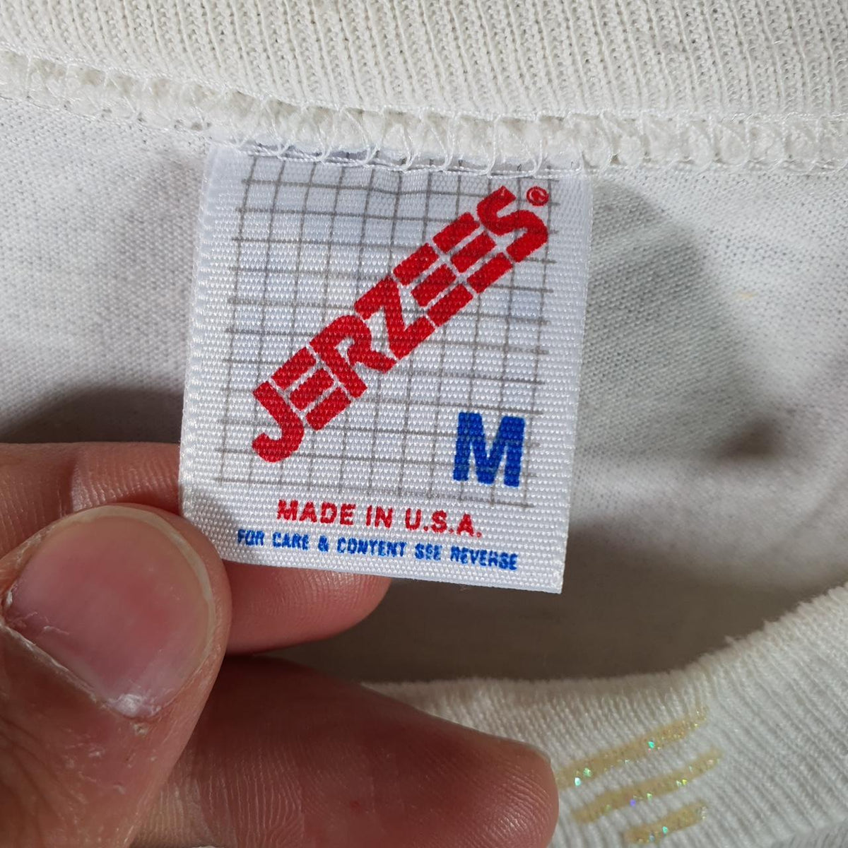 Vintage Jerzees USA 90s Stars Single Stitch T Shirt Men’s Medium White Big Fish Vintage