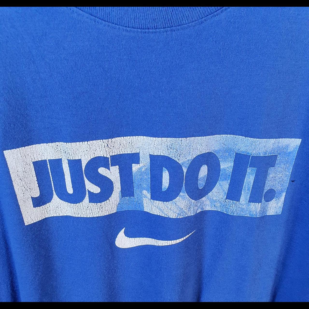 Vintage Nike Dri Fit Just Do It T Shirt Men’s XL Spellout Blue Swoosh Athletic