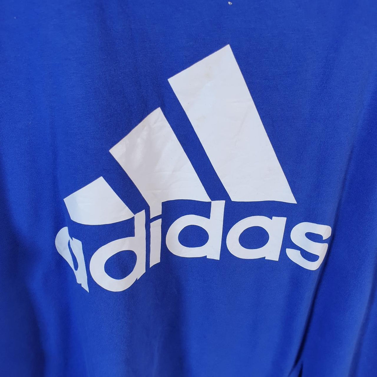 Vintage Adidas Spellout T Shirt Men’s Medium Blue Three Stripes Athletic