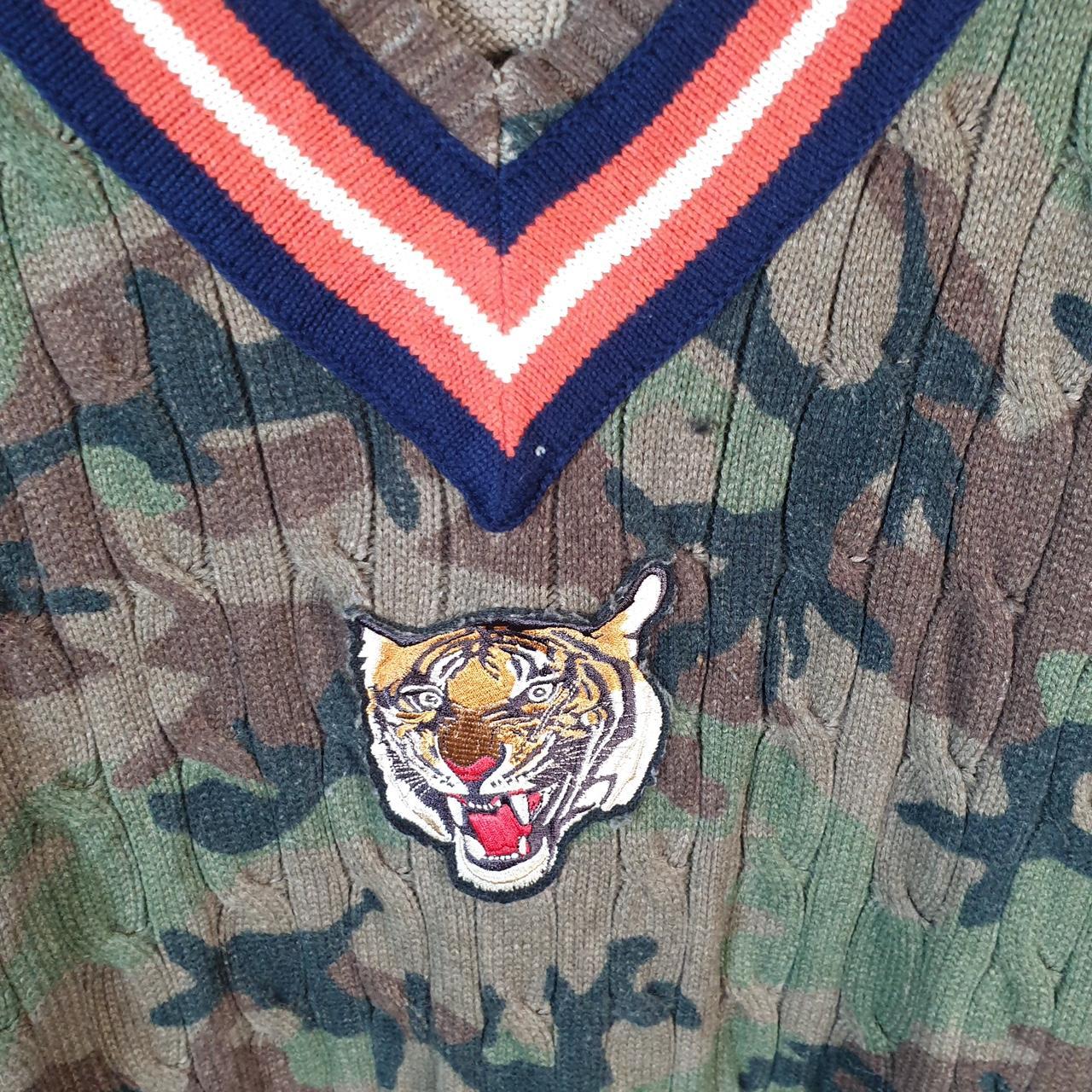 Vintage Ralph Lauren Polo Tiger Knit Cable Heavy Jumper Sweater Men’s Large Camo Pony Big Fish Vintage