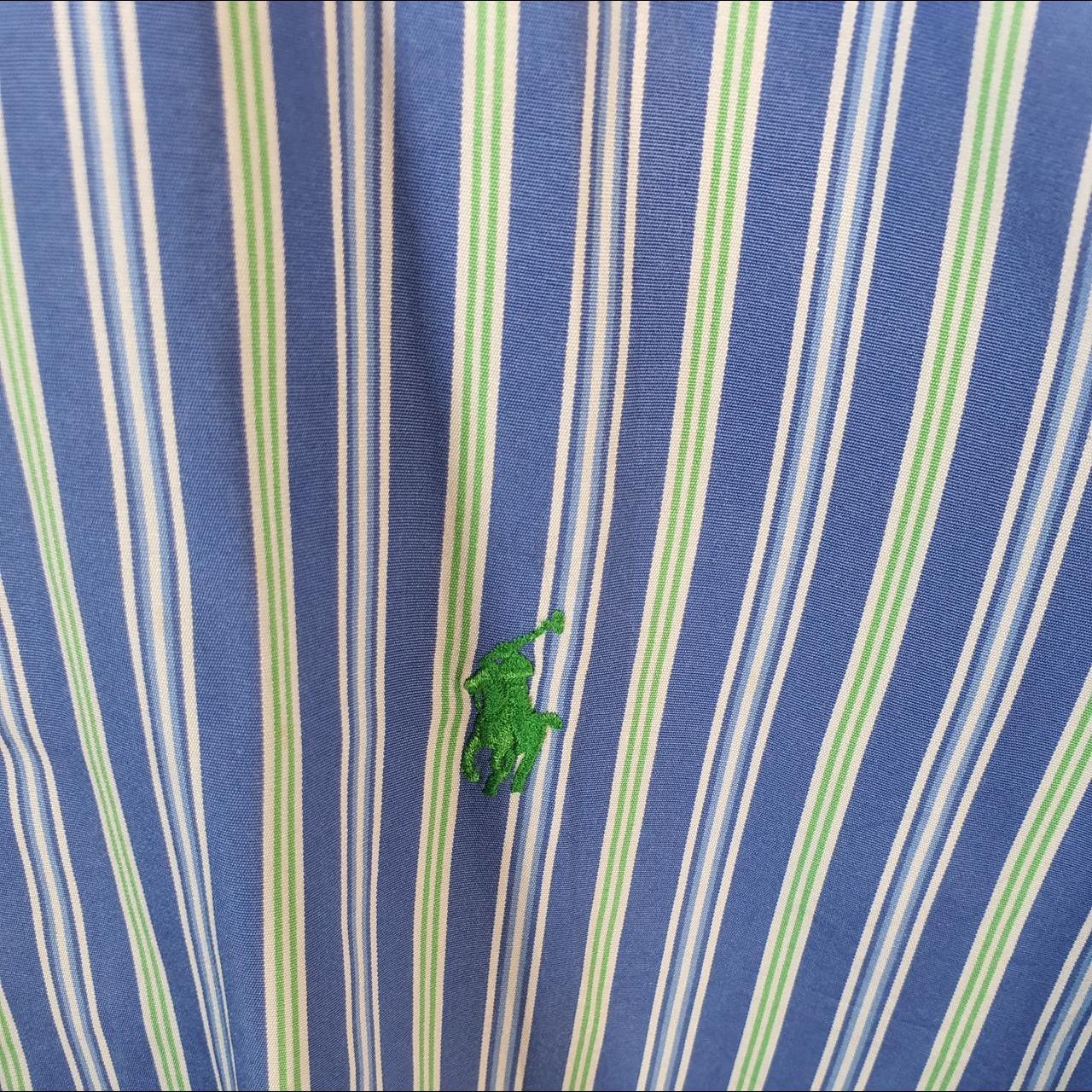 Vintage Ralph Lauren Button Down Shirt Men’s Large Blue Striped Custom Fit Cotton Pony