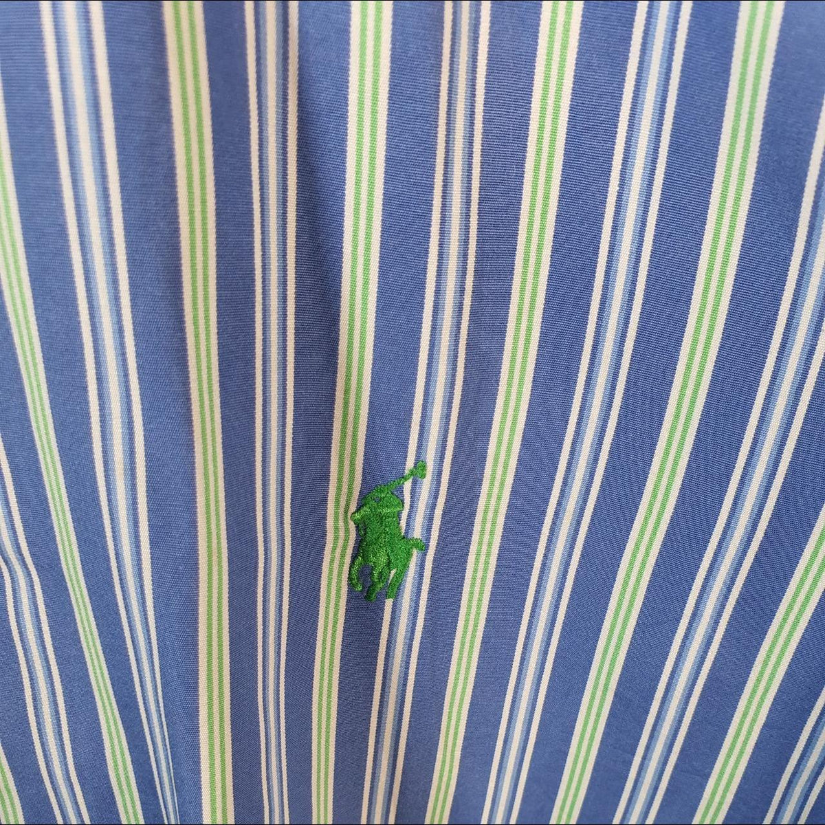Vintage Ralph Lauren Button Down Shirt Men’s Large Blue Striped Custom Fit Cotton Pony