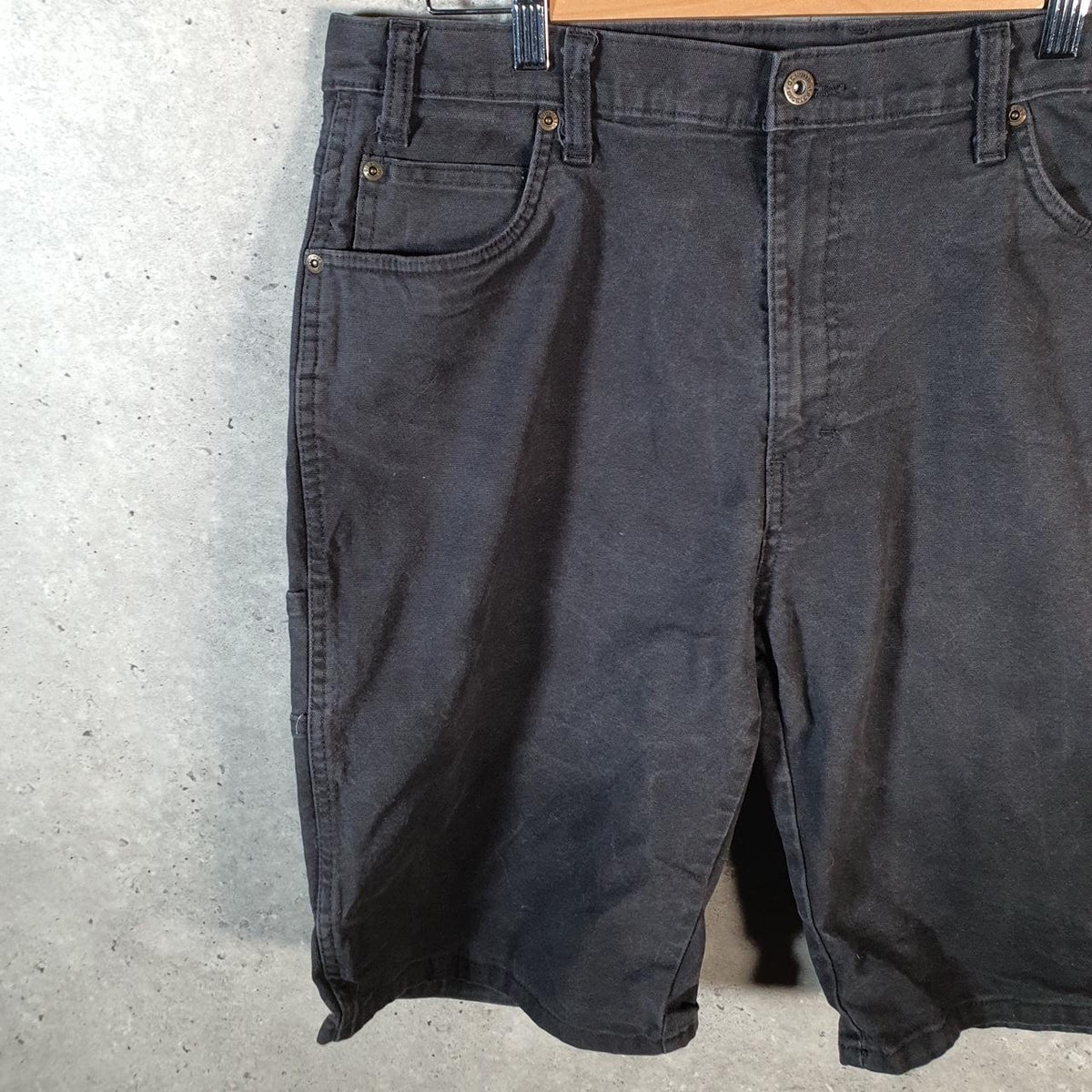Vintage Dickies Carpenter Shorts Jorts Jeans Men’s W38 Black Denim Relaxed Fit Baggy Workwear Big Fish Vintage