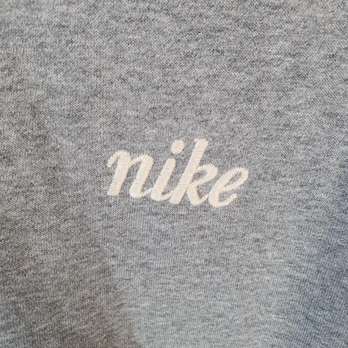 Vintage Nike Dri Fit Swoosh Spellout Hoodie Men’s Large Grey Embroidered Y2K