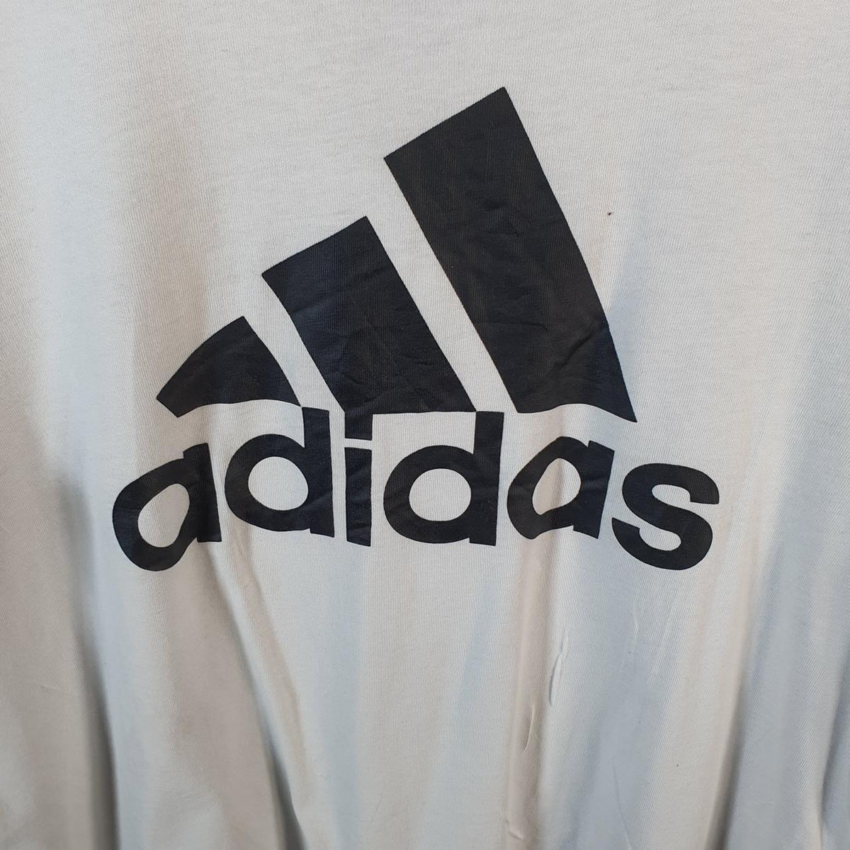 Vintage Adidas Spellout Tee T Shirt Mens Medium White Three Stripes Logo Athletic