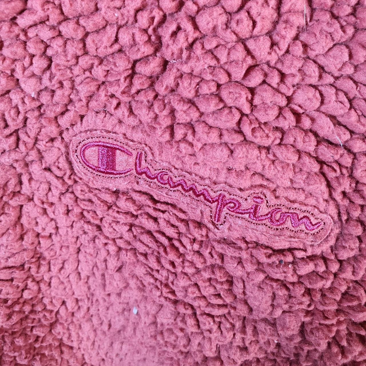 Vintage Champion 1/4 Zip Fleece Sweatshirt Womens Large Pink Teddy Pullover Logo