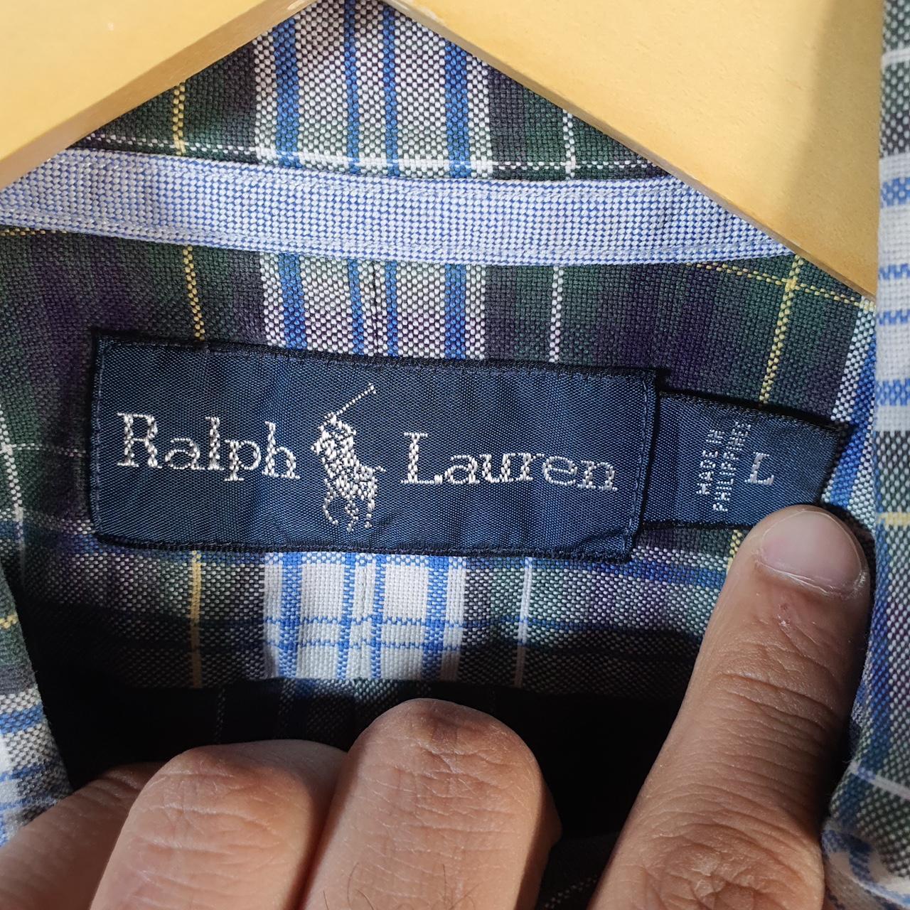 Vintage Ralph Lauren Button Down Shirt Men’s Large Blue Checkered Classic Fit Cotton Pony