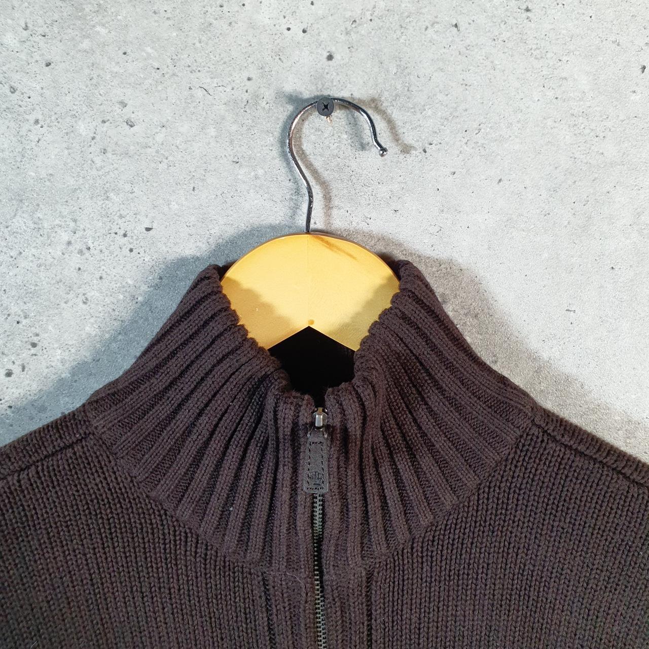Vintage Ralph Lauren Polo Knit Sweater Womens Medium Brown Cotton Full Zip