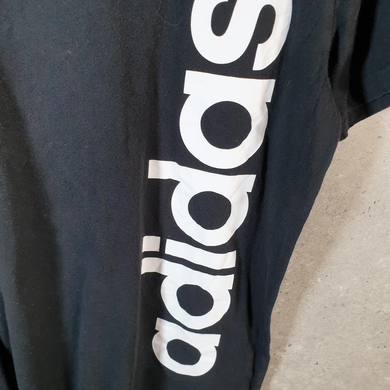 Vintage Adidas Spellout T Shirt Womens Large Black Three Stripes Logo Athletic