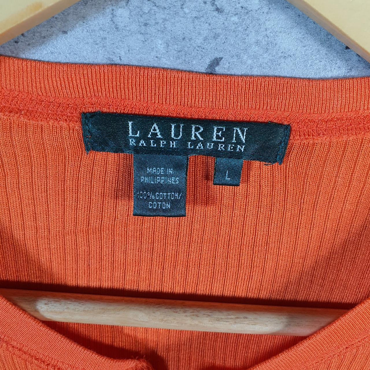 Vintage Ralph Lauren Polo Knit Sweater Womens Large Orange 1/4 Button Cotton Pullover