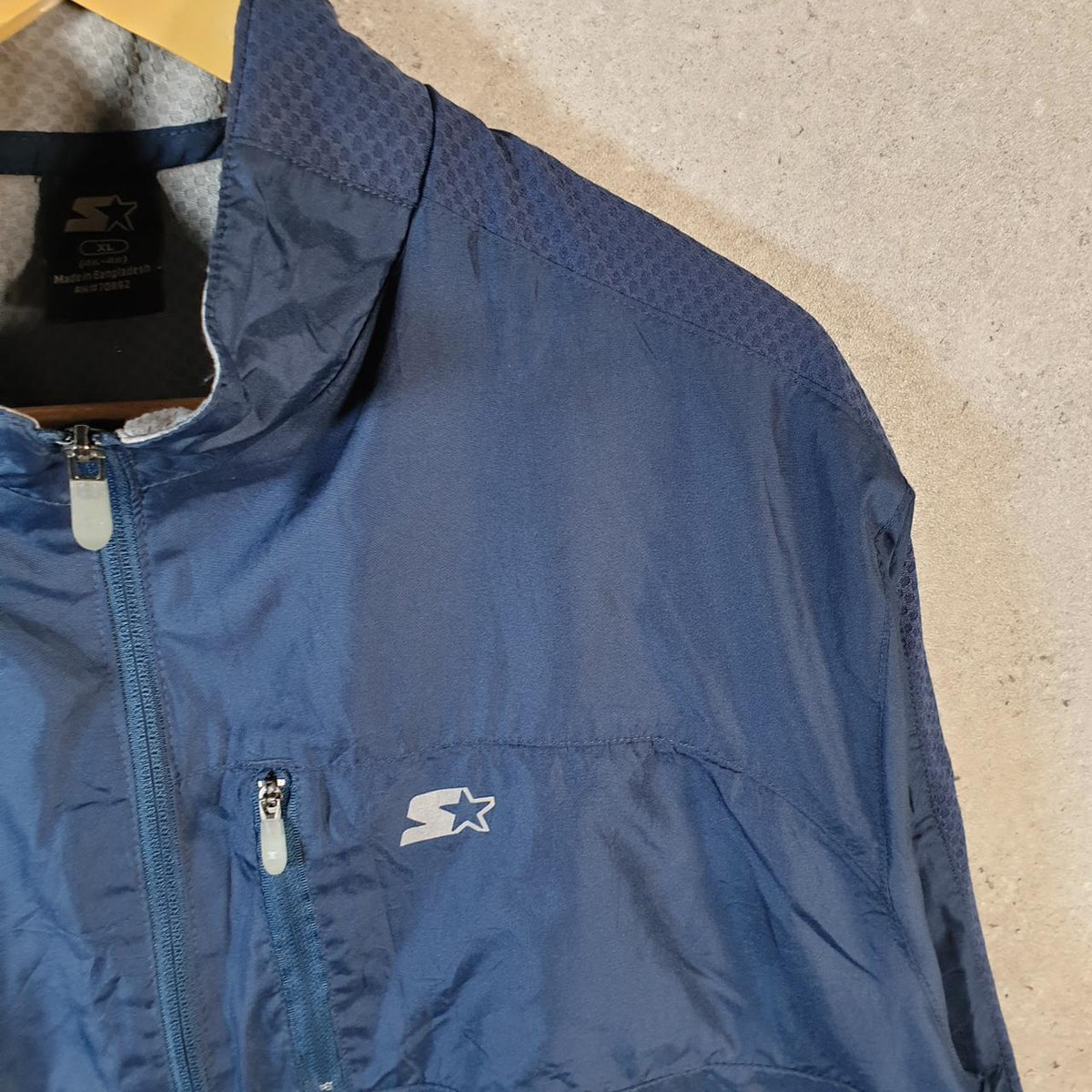 Vintage Starter WindBreaker Jacket Mens XL Navy Blue Full Zip Embroidered Logo