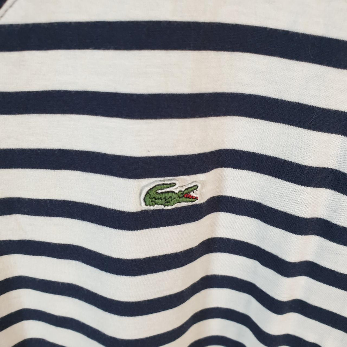 Vintage Lacoste Striped T Shirt Men’s Large Black Embroidered Logo Graphic