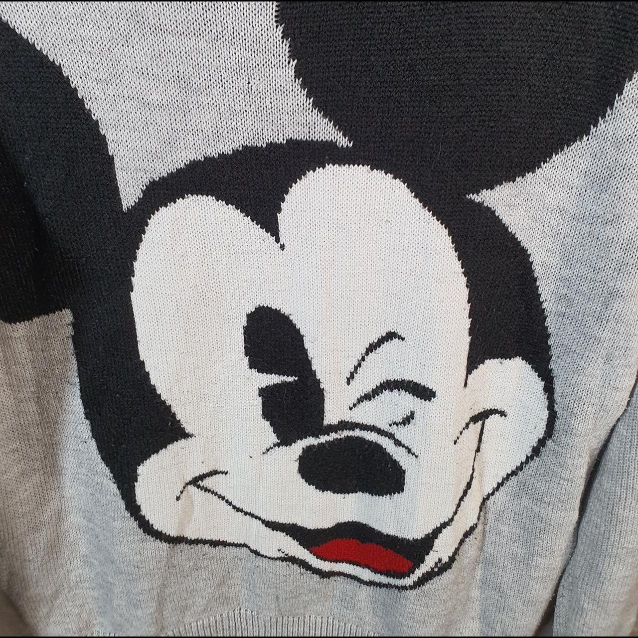 Vintage Walter Disney World Mickey Mouse Knit Sweater Womens Medium Grey Logo Winter