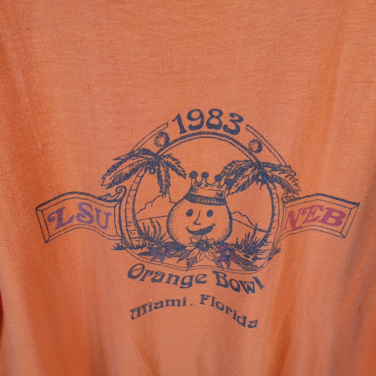 Vintage 1983 Orange Bowl Miami Florida LSU Neb Single Stitch T Shirt Men’s Small Orange