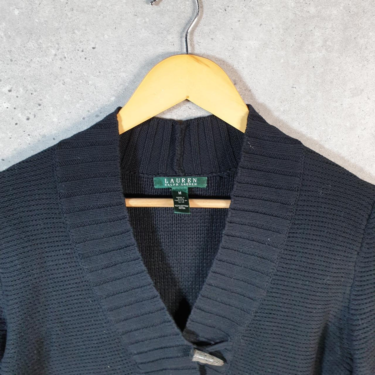 Vintage Ralph Lauren Polo Knit Sweater Womens Medium Black Cotton Pullover