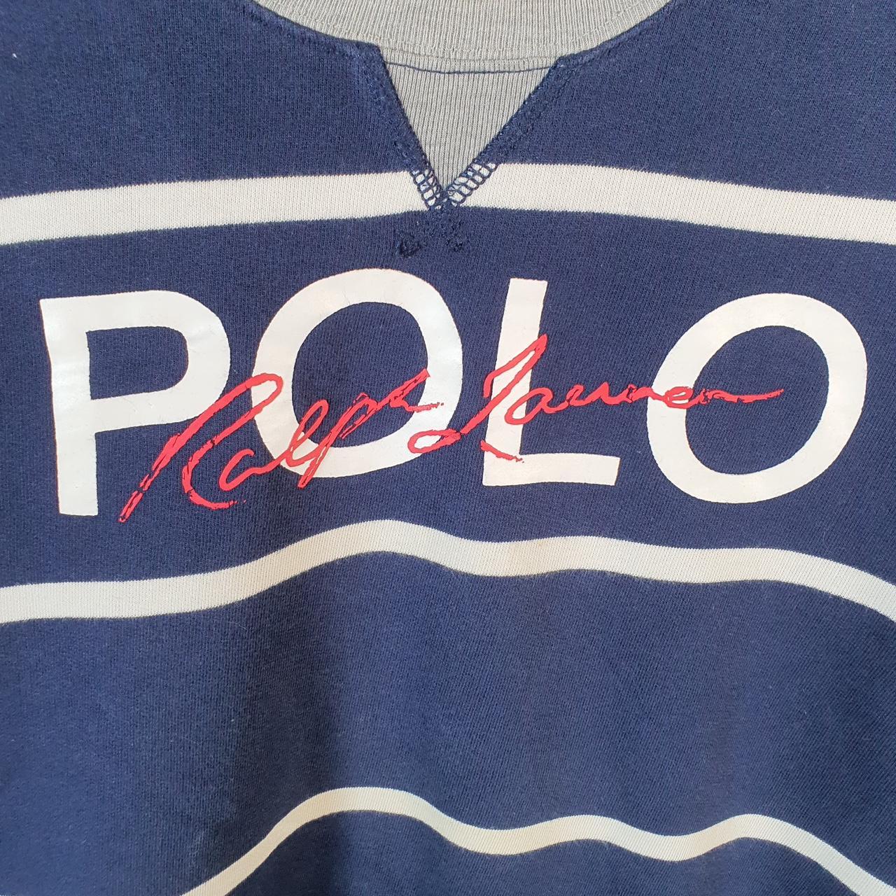 Vintage Ralph Lauren Polo Sweatshirt Womens Large Blue Striped Boxy Pullover Pony