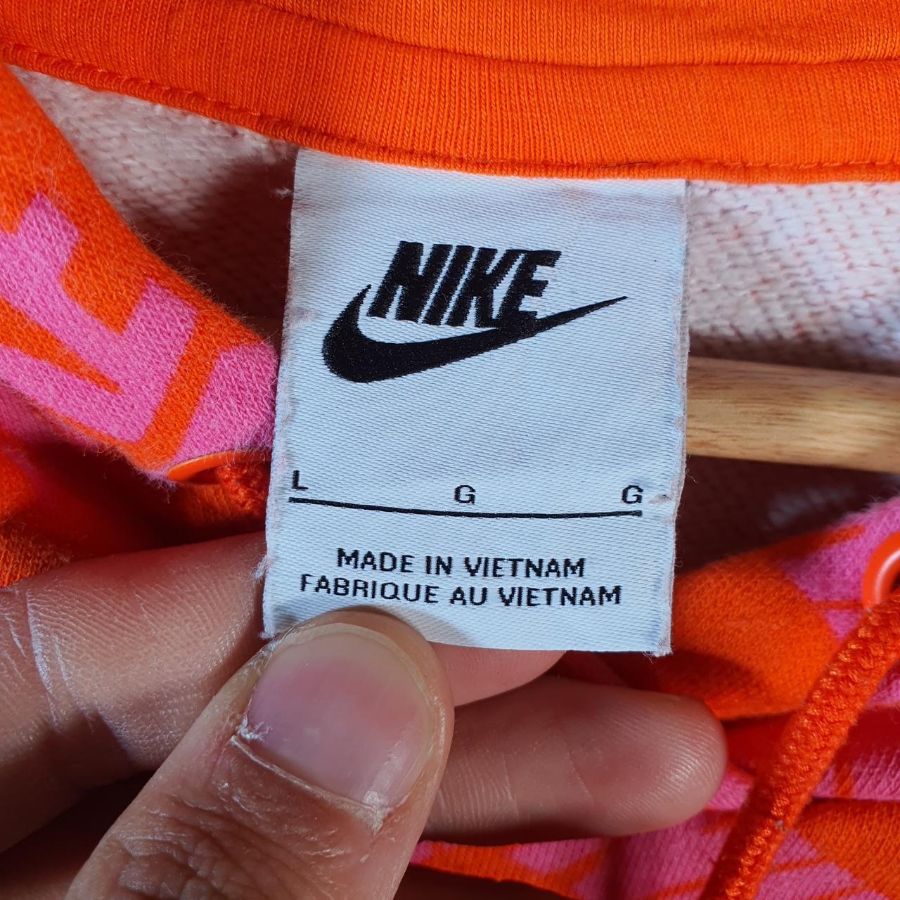 Vintage Nike All Over Print AOP Hoodie Womens Large Pink Swoosh Y2K Pullover Logo