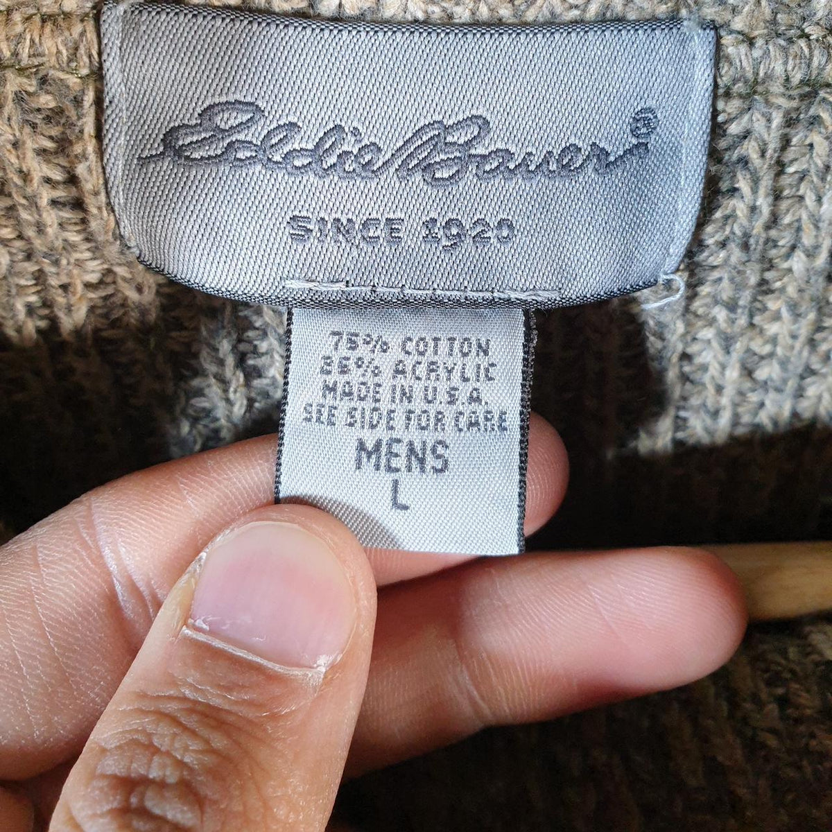 Vintage Eddie Bauer Knit Sweater Men’s Large Brown Y2K Pullover Quarter Zip