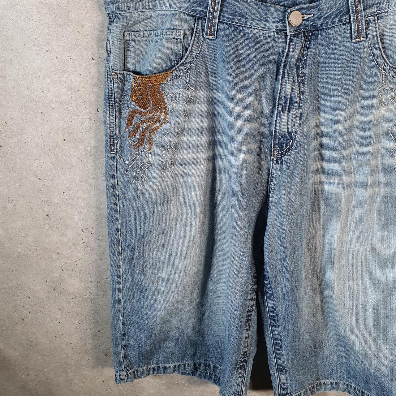 Vintage Miskeen Baggy Y2K Hip Hop Jeans Shorts Jorts Mens W42 Blue Denim USA A4471