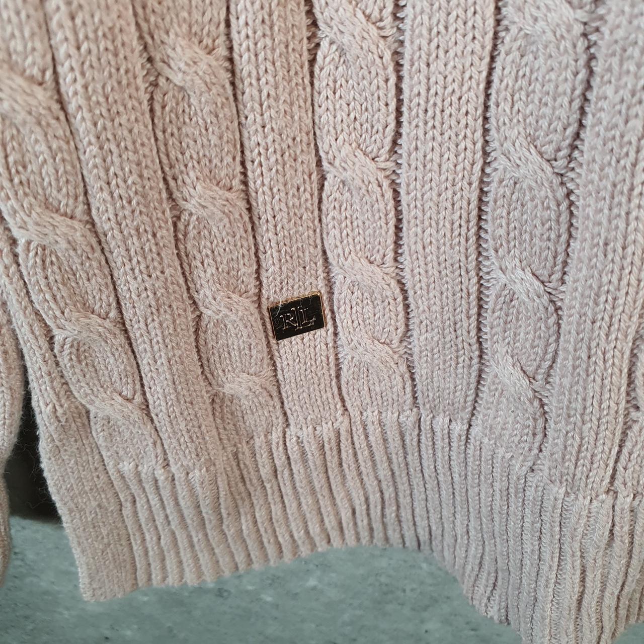 Vintage Ralph Lauren Polo Cable Knit Sweater Womens Large Pink Cotton Pullover