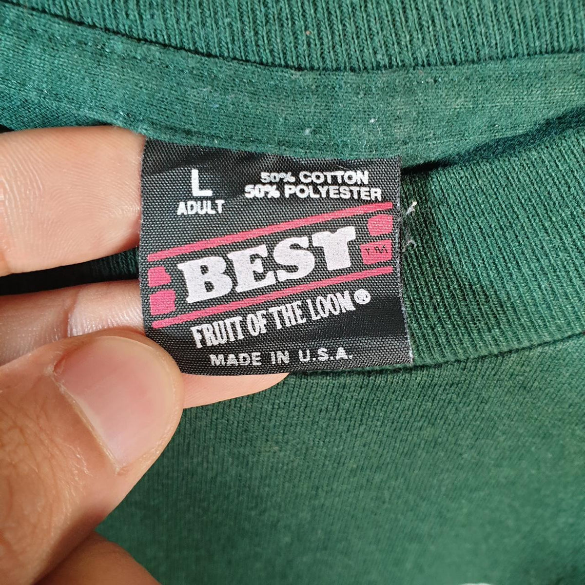 Vintage Fruit of the Loom CPMS College USA 90s Single Stitch T Shirt Men’s Large Green C8960