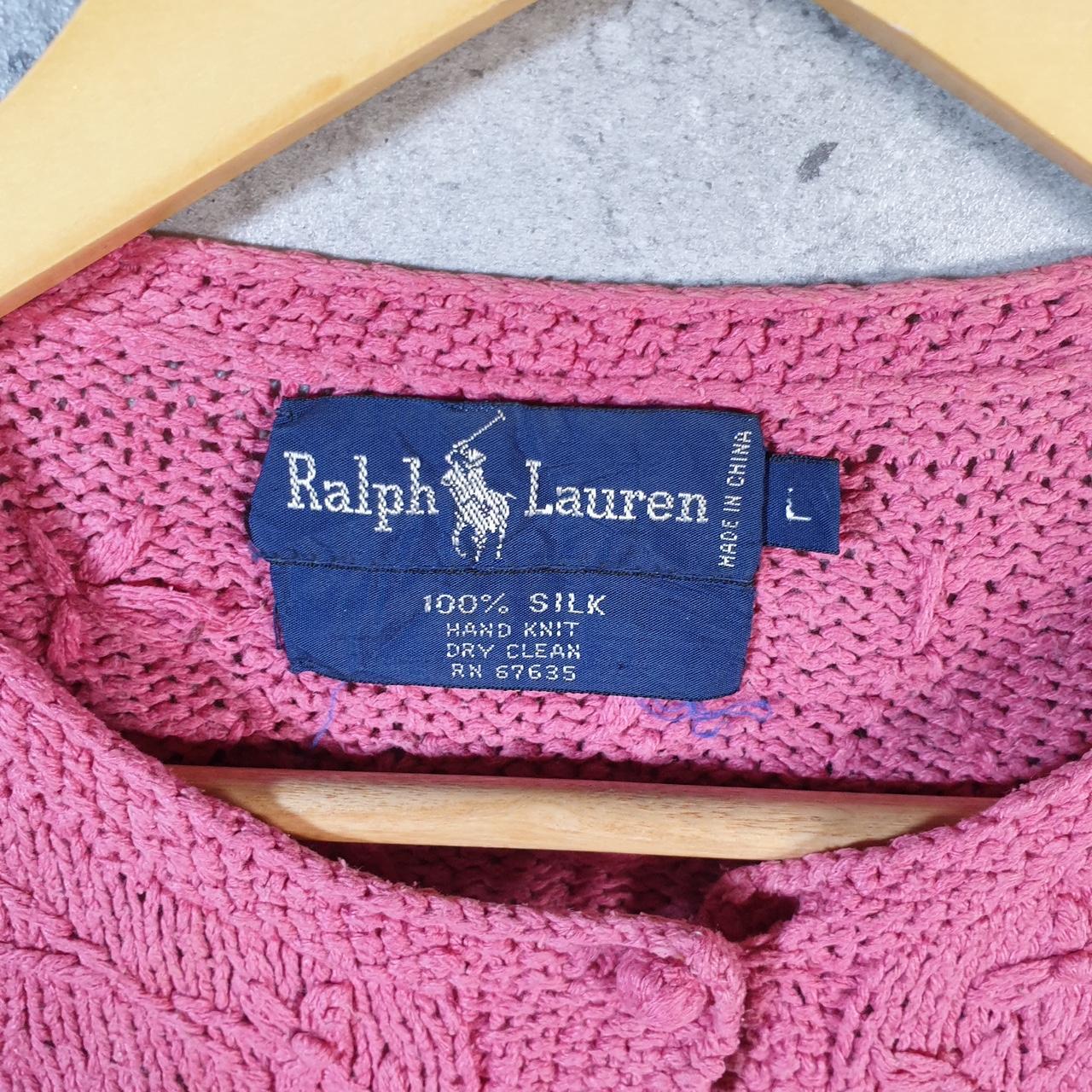 Vintage Ralph Lauren Polo Cable Knit Cardigan Womens Large Pink Silk Buttons