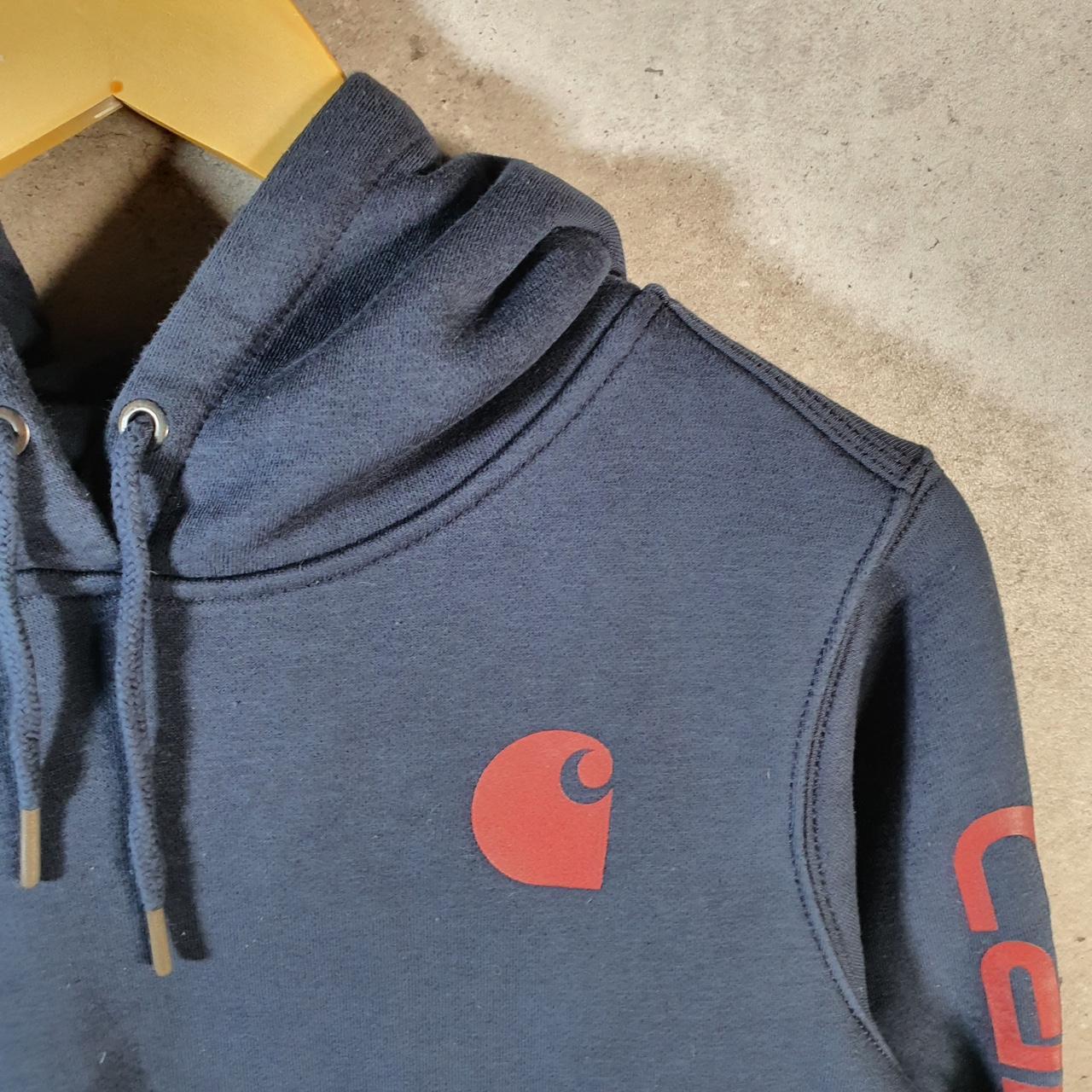 Vintage Carhartt Hoodie Womens Small Navy Blue Pullover Blank Sweatshirt USA Relaxed Fit