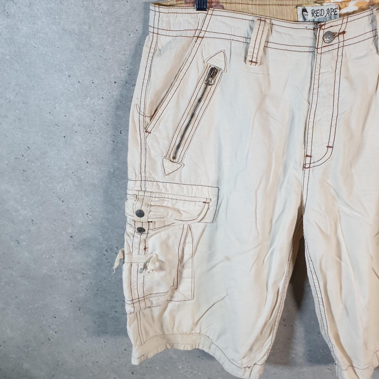 Vintage Red Ape Baggy Y2K Hip Hop Jeans Shorts Jorts Mens W36 Beige Denim USA Big Fish Vintage