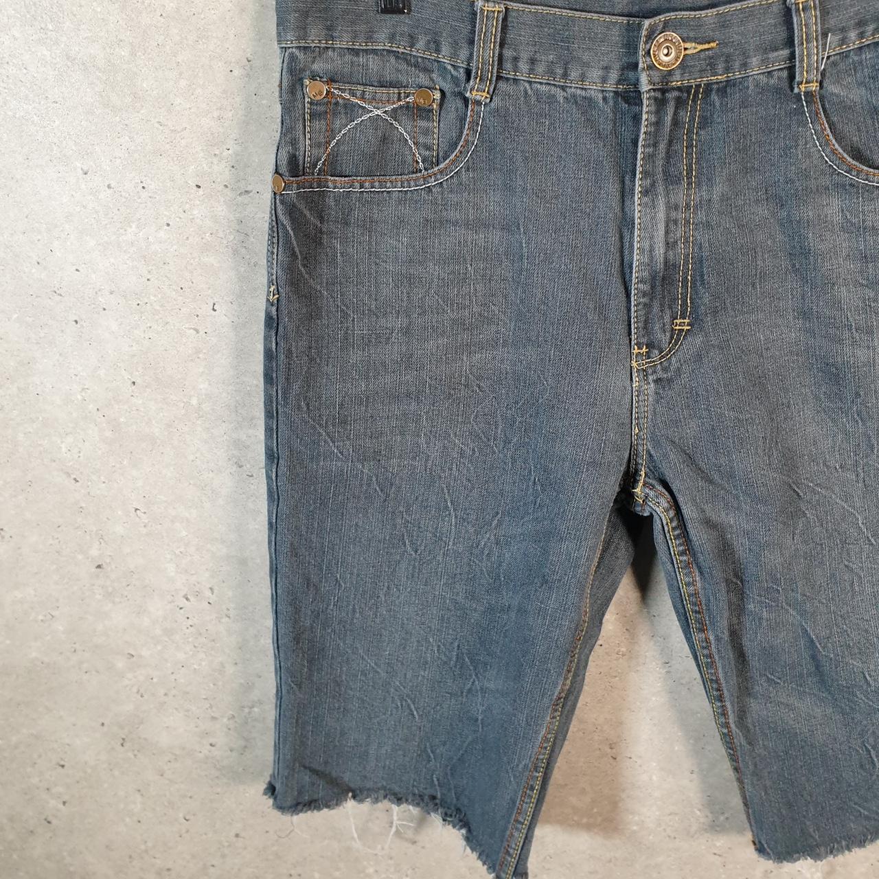 Vintage Makaveli Baggy Y2K Hip Hop Jeans Shorts Jorts Mens W36 Blue Denim USA Big Fish Vintage