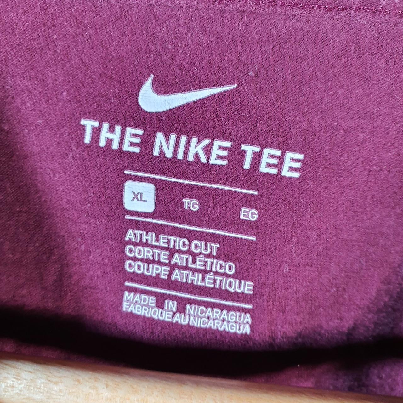 Vintage Nike Spellout T Shirt Men’s XL Burgundy Red Printed Single Swoosh Logo Athletic Big Fish Vintage