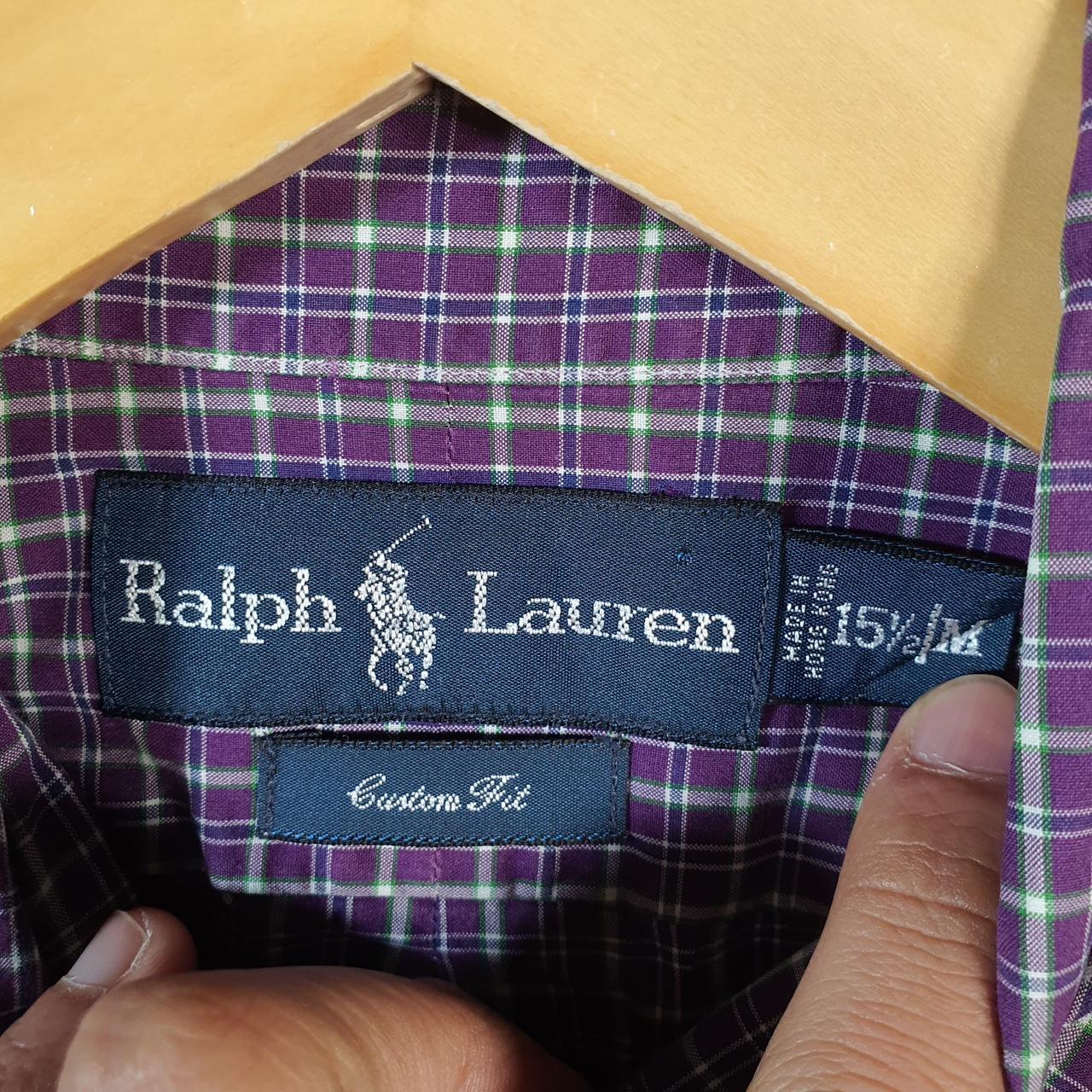 Vintage Ralph Lauren Button Down Shirt Men’s Medium Purple Checkered Custom Fit Cotton Pocket Big Fish Vintage