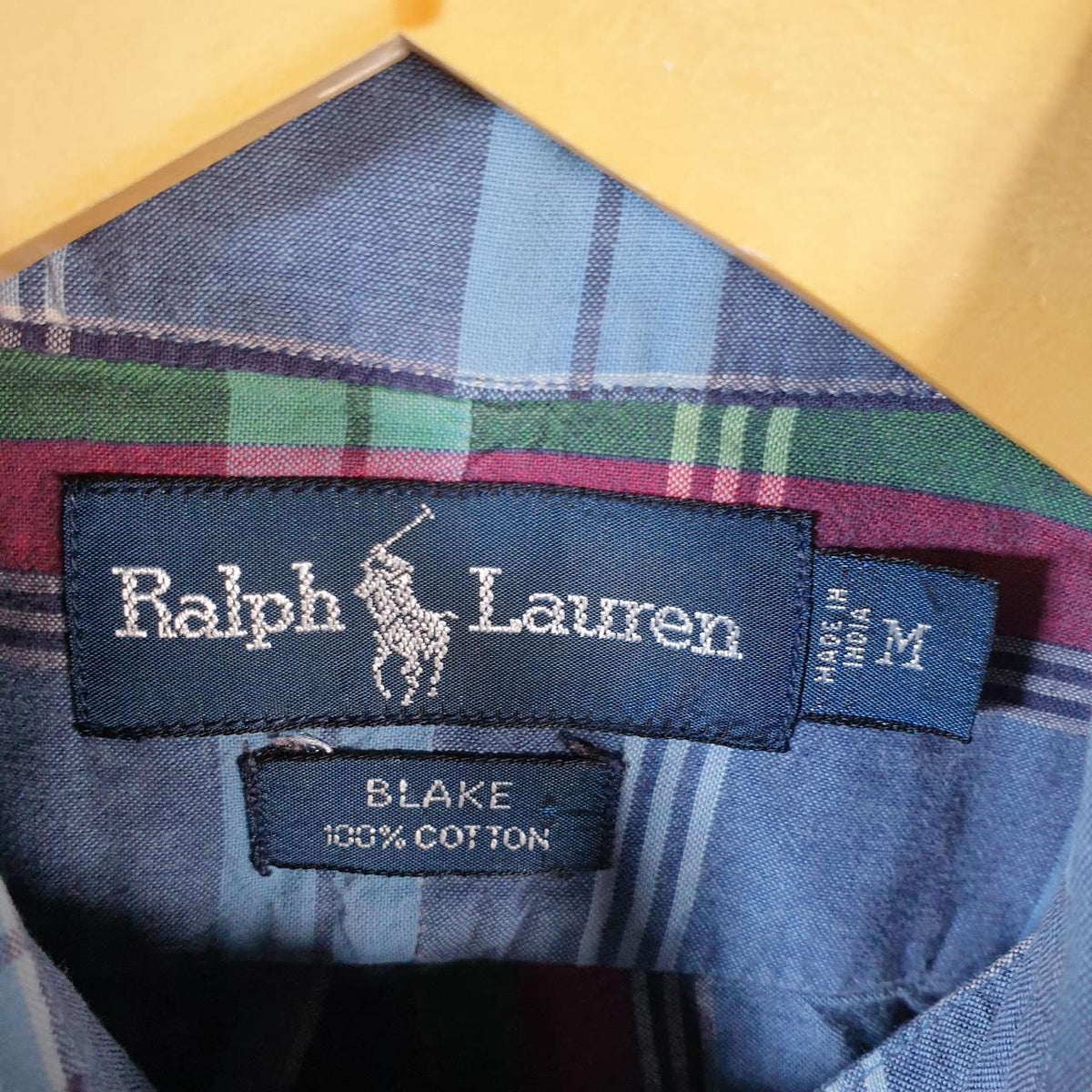 Vintage Ralph Lauren Button Down Shirt Men’s Medium Blue Checkered Blake Fit Cotton Pony