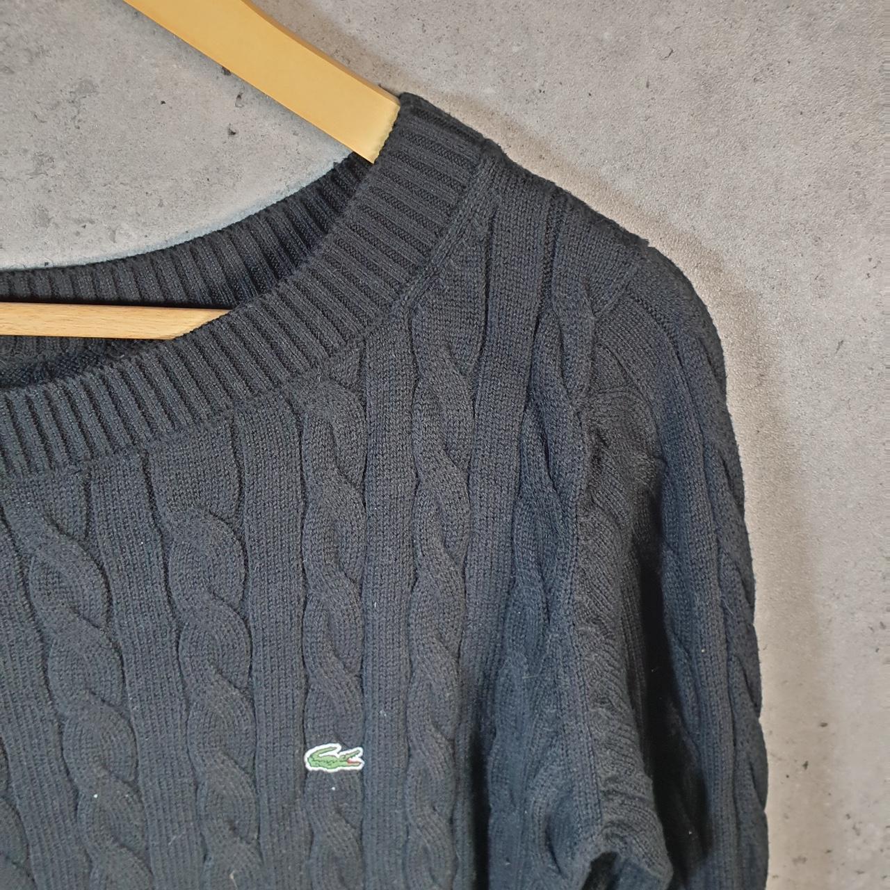 Vintage Lacoste Sweatshirt Cable Knit Womens Medium Black Pullover Logo Y2K Jumper