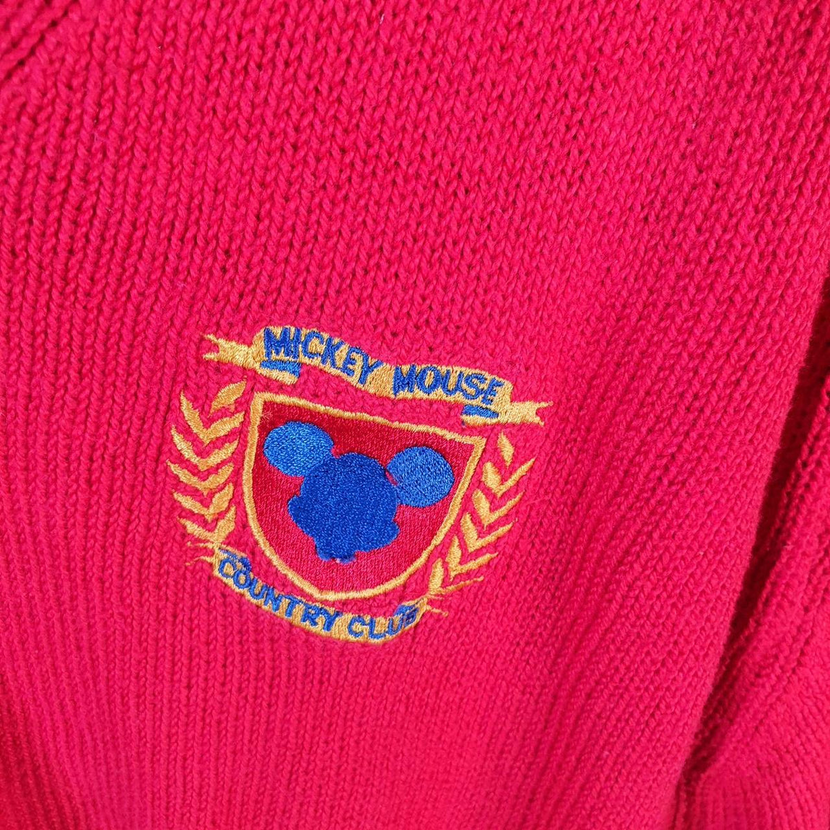 Vintage Walter Disney World Mickey Mouse Knit Sweatshirt Mens XL Red Logo Winter