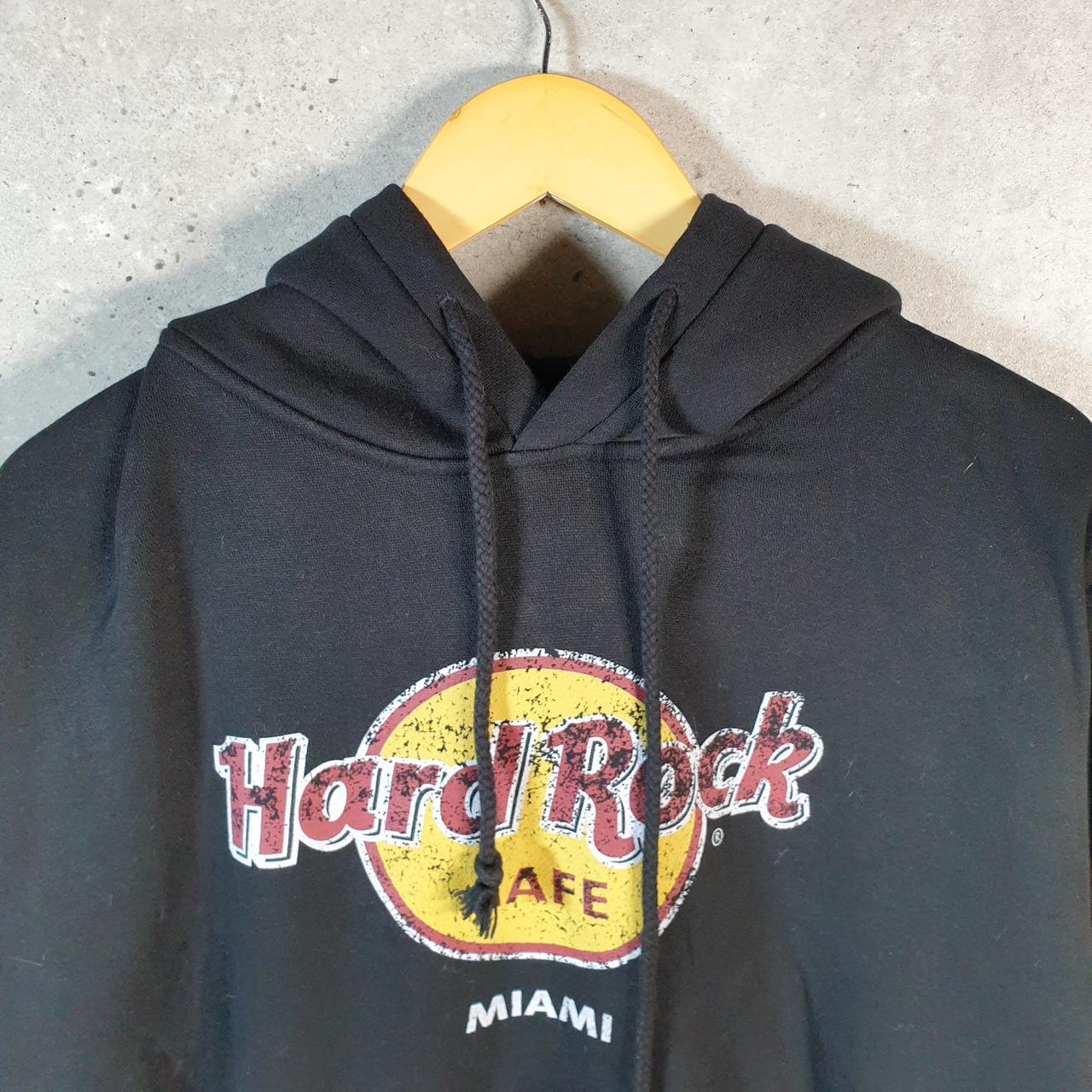 Vintage Hard Rock Cafe Miami Hoodie Mens Large Black USA Graphic