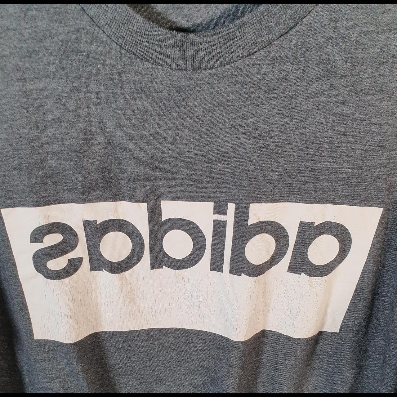 Vintage Adidas Spellout T Shirt Mens Large Grey Three Stripes Logo Athletic