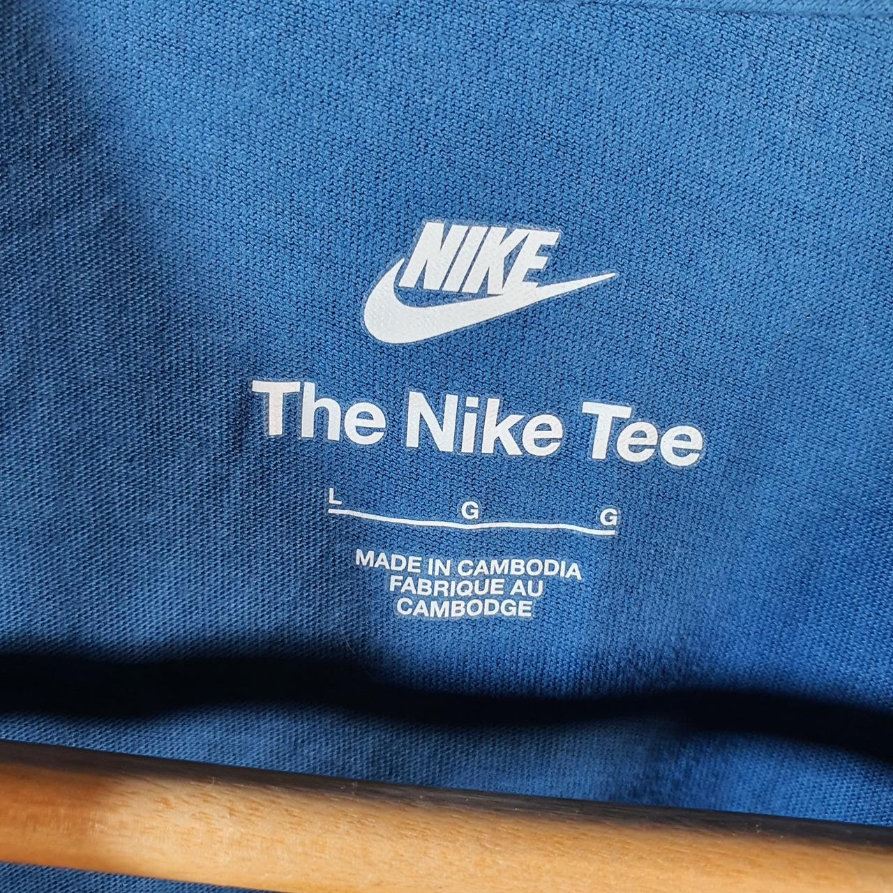 Vintage Nike Club T Shirt Men’s Large Blue Printed Single Swoosh Logo Athletic Big Fish Vintage