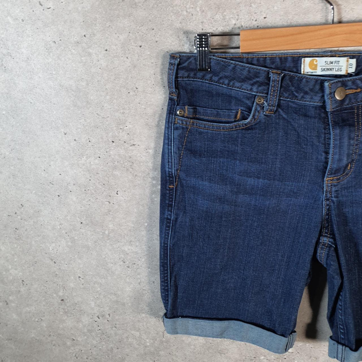 Vintage Carhartt Carpenter Shorts Jorts Cargo Womens W32 Blue Slim Fit Workwear A4709